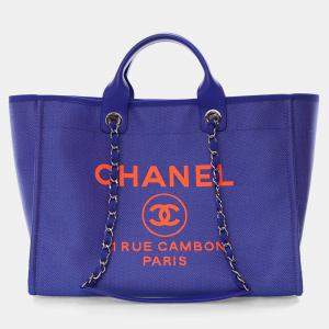 Pre Owned Chanel Large Blue Canvas Deauville Tote