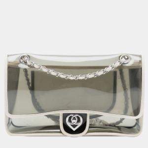 Pre Owned Chanel White Large PVC and Lambskin Naked Flap