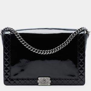 مملوكة مسبقًا Chanel Black Extra Large Patent Boy Reverso Flap