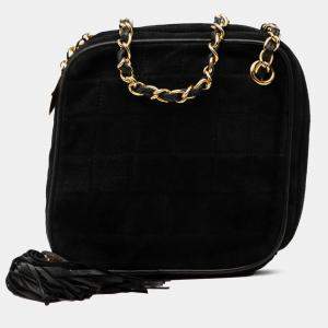 مملوكة مسبقًا حقيبة شانيل شامواه مبطنة بشعار CC أسود بشراشيب ألماسية