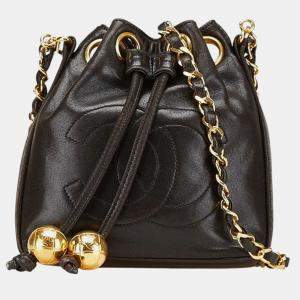 Pre Owned Chanel Coco Mark Chain Shoulder Bag In Black Lambskin