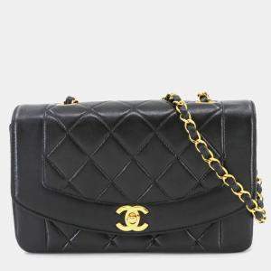Pre Owned Chanel Diana Matelasse 22 Chain Shoulder Bag In Black Lambskin