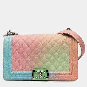 مملوكة مسبقًا Chanel Boy Chanel Coco Mark Chain Shoulder Bag In Multicolored Caviar Skin