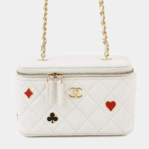 مملوكة مسبقًا Chanel Chain Shoulder Bag Vanity Coco Mark Matelasse Playing Cards Caviar Skin White