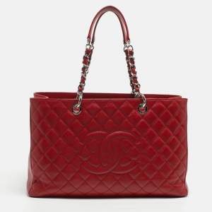 مملوكة مسبقًا Chanel GST XL Red Quilted Caviar Leather Tote