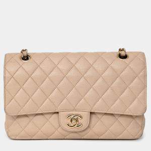 مملوكة مسبقًا Chanel 2009-10 Beige Caviar Leather Medium Double Flap