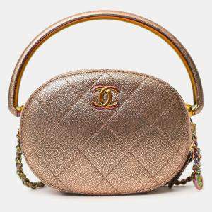 مملوكة مسبقًا Chanel 2019 Brown Metallic Quilted Caviar Egyptian Amulet Top Handle Camera Case
