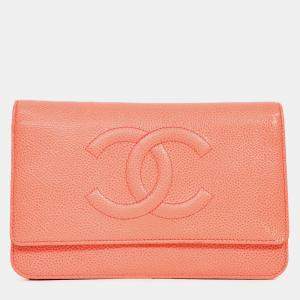 Pre Owned Chanel 2012-13 Coral Caviar Leather Timeless CC Wallet On Chain