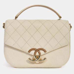 Pre Owned حقيبة شانيال قلاب بغرز حولها جلد كافيار بيج باريس-كوبا 2018