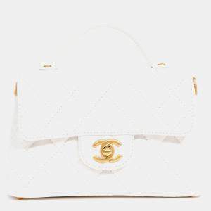 Pre Owned حقيبة شانيل مقبض علوي مستطيلة صغيرة جلد حمل أبيض 2025