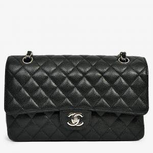 Pre Owned Chanel 2010-11 Black Caviar Leather Medium Double Flap SHW