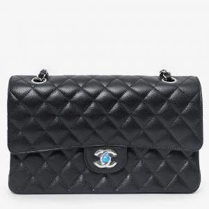 Pre Owned Chanel 2024 Black Caviar SHW Medium Double Flap