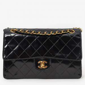 Pre Owned Chanel 1996-97 Black Quilted Patent Leather CC Flap Bag
