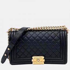 Pre Owned Chanel Black Leather Boy Bag Medium