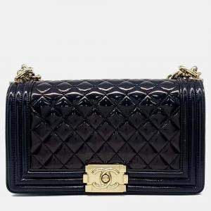 Pre Owned Chanel Black Leather Boy Bag Medium