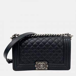 Pre Owned Chanel Black Leather Caviar Boy Bag Medium