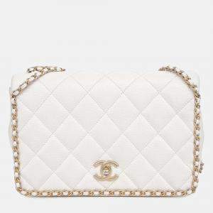 مملوكة مسبقًا حقيبة كتف سلسلة كافيار من الجلد الأبيض شانيل