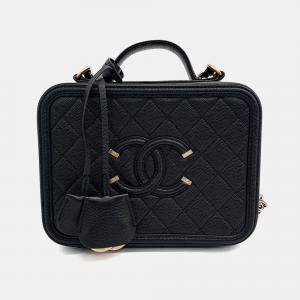 Pre Owned حقيبة شانيل يد وتوت كافيار جلد أسود تجميلية