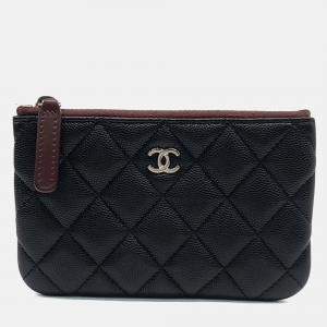 Pre Owned Chanel Black Leather Caviar Pouch