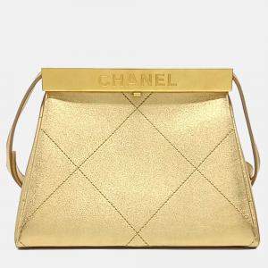 Pre Owned Chanel Gold Leather Kisslock Shoulder Bag