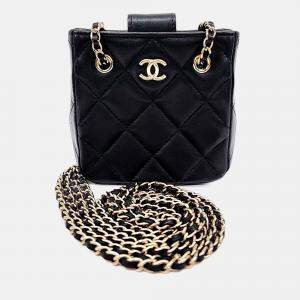 Pre Owned Chanel Black Leather Tiny Shopping Crossbody Bag