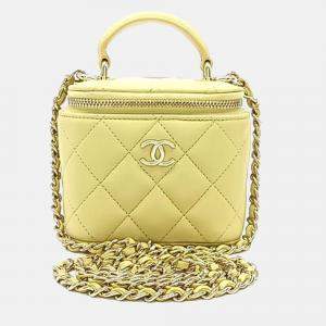 Pre Owned Chanel Yellow Leather Vanity Top Handle Mini Crossbody Bag