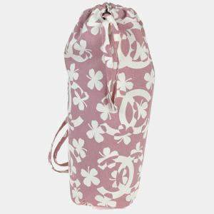 Pre Owned Chanel Pink/White Canvas Drawstring Shoulder Bag