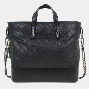 Pre Owned Chanel Black Lambskin Calfskin Gabrielle 2way Tote Handbag