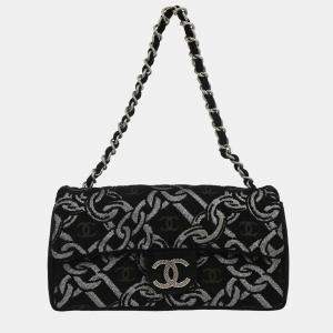 Pre Owned Chanel Black Canvas Chain Print Handbag