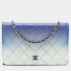 Pre Owned Chanel Blue Ombre Lambskin Degrade Wallet On Chain