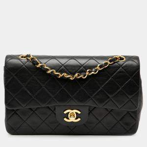 Pre Owned Chanel Black Small Classic Lambskin Double Flap