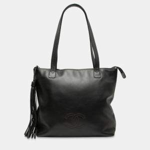 Pre Owned Chanel Black CC Lambskin Tassel Tote