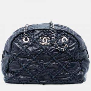 مملوكة مسبقًا Chanel Blue Quilted Crinkled Calfskin Ultra Stitch Bowling Bag