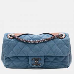 Pre Owned Chanel Blue Medium Iridescent Calfskin In The Mix Flap