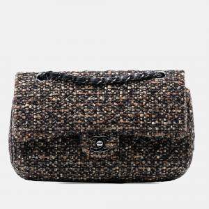 Pre Owned Chanel Brown Medium Classic Tweed Double Flap