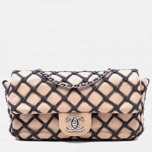 Pre Owned Chanel Brown Small Calfskin Canebiers Net Flap