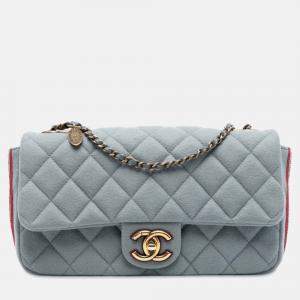 Pre Owned Chanel Paris Salzburg Medium Quilted Felt CC Eyelet Flap