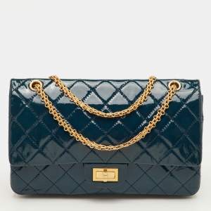 Pre Owned Chanel 2.55 Reissue 227 Teal Blue Quilted Patent Leather Flap Bag
