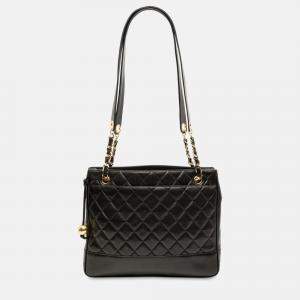 Pre Owned Chanel Black Quilted Caviar Chain Tote