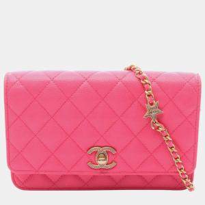 Pre Owned حقيبة كتف شانيل ماتيلاسيه جلد العجل المحبب كافيار وردي