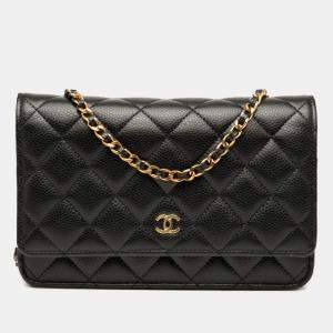 مملوكة مسبقًا Chanel Matelasse Coco Mark Chain Wallet Shoulder Bag In Black Caviar Skin