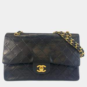 Pre Owned Chanel Matelasse Double Flap Coco Mark Turn Lock Black Leather Chain Shoulder Bag