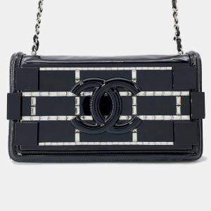 Pre Owned Chanel Chain Shoulder Bag  Lego Boy  Coco Mark  Patent Leather  Rhinestones  Black