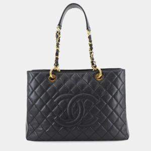 Pre Owned Chanel Matelasse Grand Chain Tote Bag Gst Caviar Leather Black