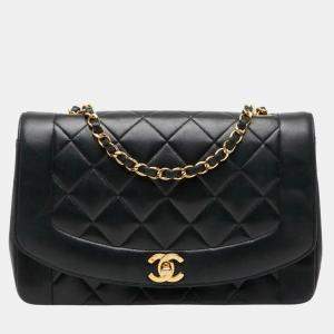 مملوكة مسبقًا Chanel Coco Mark Matelasse 25 Diana Chain Shoulder Bag  Black Lambskin