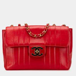 Pre Owned Chanel Mademoiselle Coco Mark Chain Shoulder Bag Handbag Red Lambskin