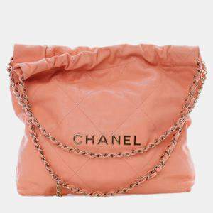 Pre Owned Chanel Pink Small Quilted Caviar 22 Hobo