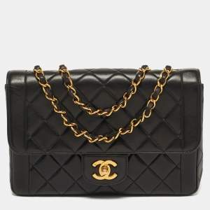 Pre Owned Chanel Classic Black Quilted Lambskin Leather Flap Bag