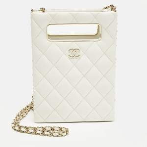 Pre Owned Chanel White Quilted Caviar Leather Evening Crossbody Bag