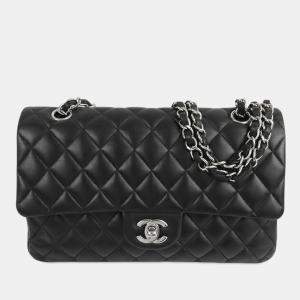 Pre Owned Chanel Black Medium Classic Lambskin Double Flap